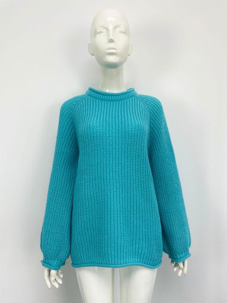 Women's Plus Size Chunky Knit Roll Neck Sweater - Solid Color Loose Pullover for Autumn/Winter