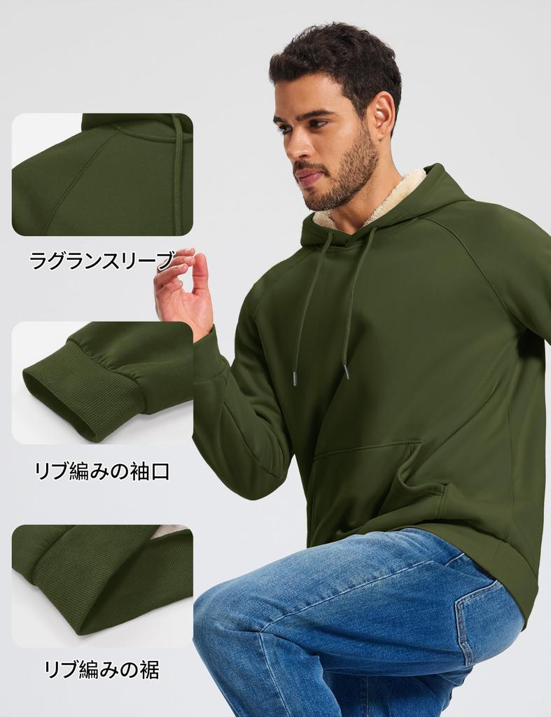 KEFITEVD Sweatshirt à Capuche Lourd pour l'Automne et le Temps Froid Taille Militaire 2XL à Capuche en Polaire pour Homme, Hiver, Trekking, à Porter, Vert,