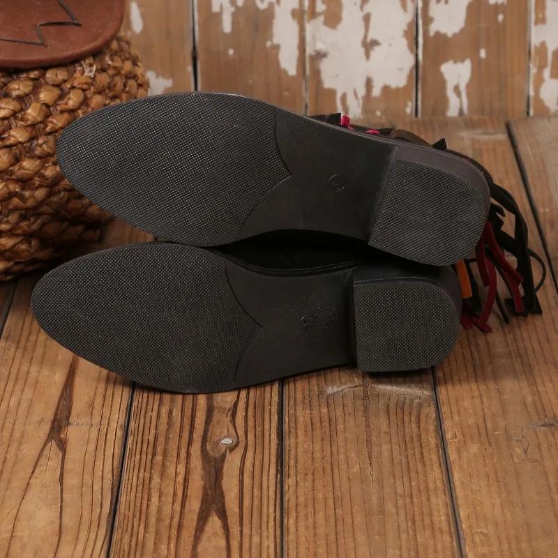 2024 Winter New Tassel Design Bohemian Style Women's Mid Calf Boots Large Size Fashion Pointed Toe Faux Suede Boot Zapatos Mujer