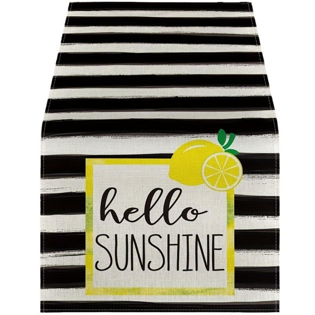 Striped Lemon Table Runner with Lemon Pattern Table Cloth Perfect for Festival Dining Special Gatherings DIY Assembly