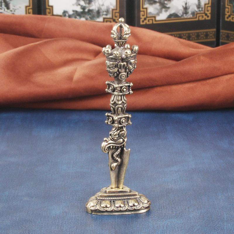 Pure Copper Three-Sided Pumba Demon-Slaying Desktop Ornament Tantric Ritual Instrument Prong Vajra Pestle Cra