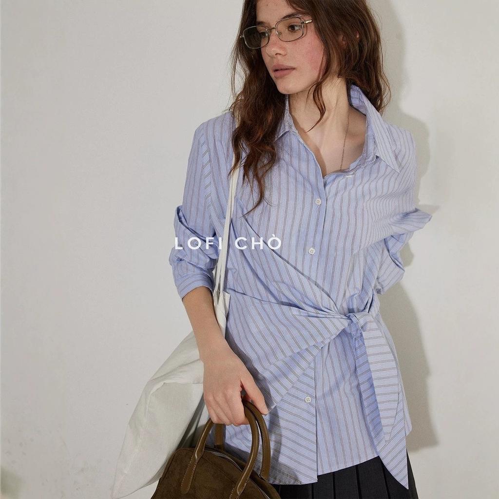 Design striped strap shirt women's spring and summer new temperament versatile long-sleeved top