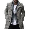 Men Overcoat Plaid Medium Length Turndown Collar Windbreaker British Style Coldproof Single Breasted Trench Coat Streetwear