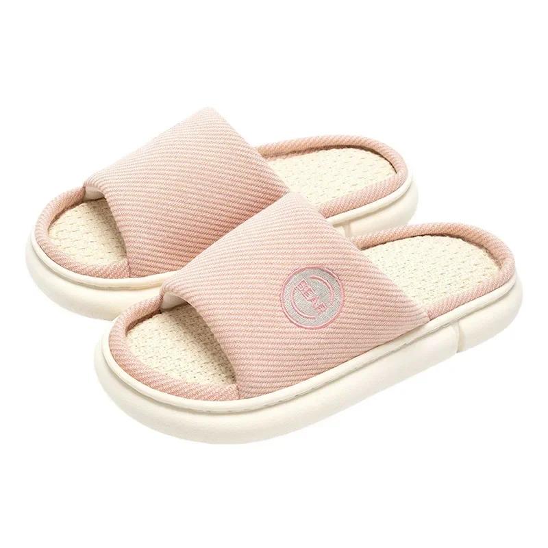 Fashion Couples Home Linen Slippers Women Men Indoor Bedroom Soft Slides Comfortable House Thick Sole Shoes Non-slip Breathable Flats