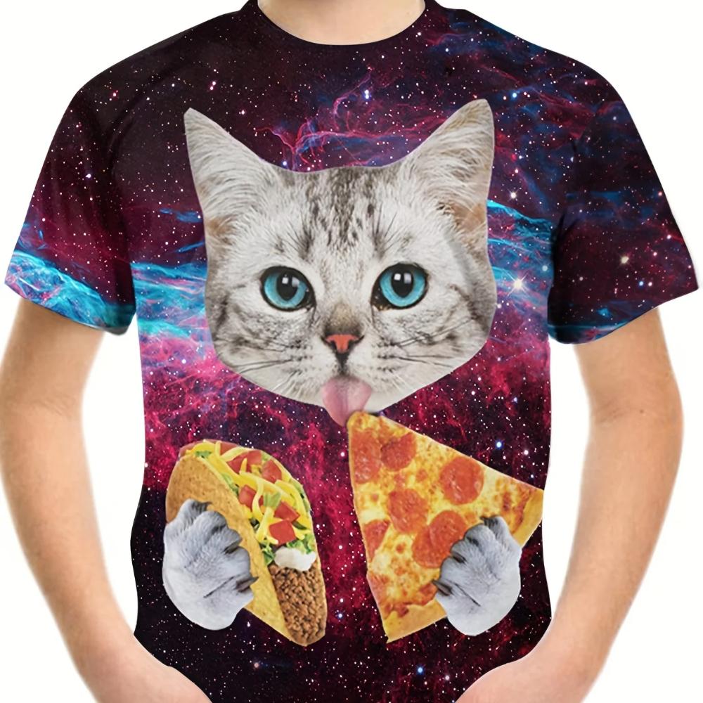 Kids Space Cat Short Sleeved Summer Boys T-shirts 3D Printe Children Boys Girls Tops T-Shirts