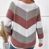Dames Herfst- en Winter Trui met Ronde Hals, Strepen en Symmetrische Patchwork