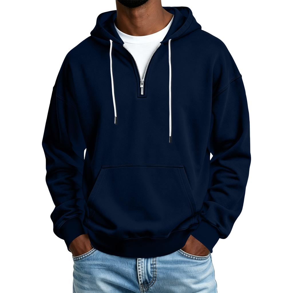 Men's Color Half-Zip Hooded Sweatshirt Casual Winter Pullover