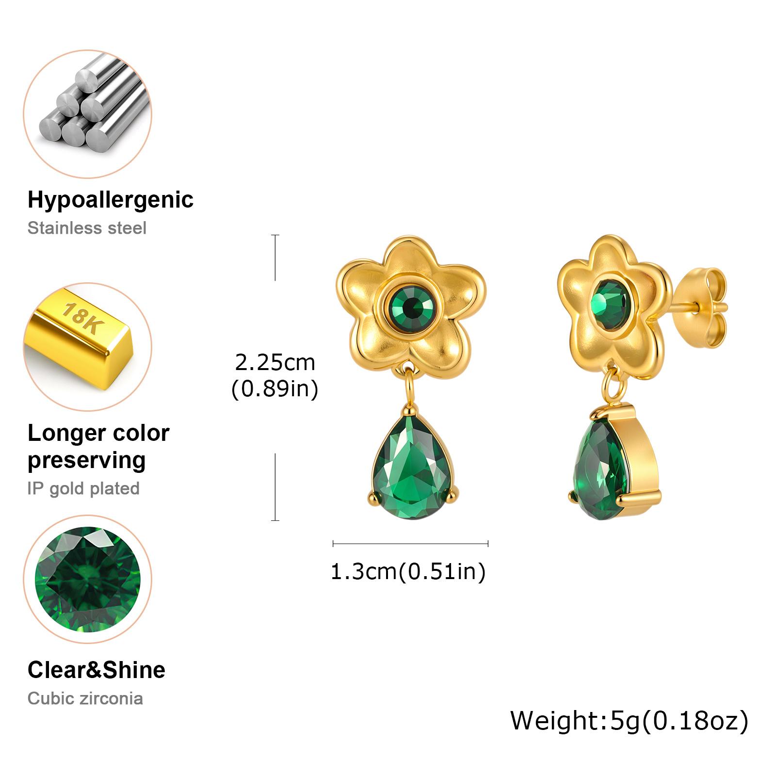 

Colorful Crystal Flower Earring, Stainless Steel Cubic Zirconia Waterdrop Shape Pendant Women Dangle Earrings Weddding Jewelry