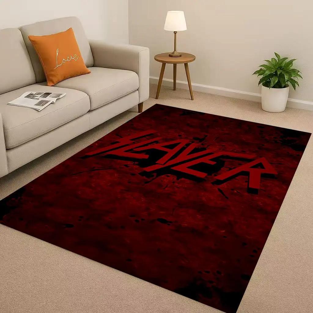 HD Slayer Thrash Metal Rcck Band Skull Sign Living Room Non Slip Area Rug Carpet for Bedroom Playroom Sofa,Home Decor Doormat