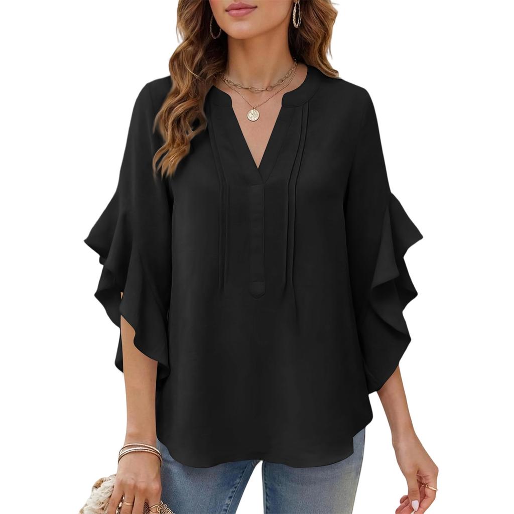 Womens Spring Tops Summer Shirts for Women Dressy Tops for Women Womens Summer T Shirts Casual Blouse V Neck Ruffle Sleeve