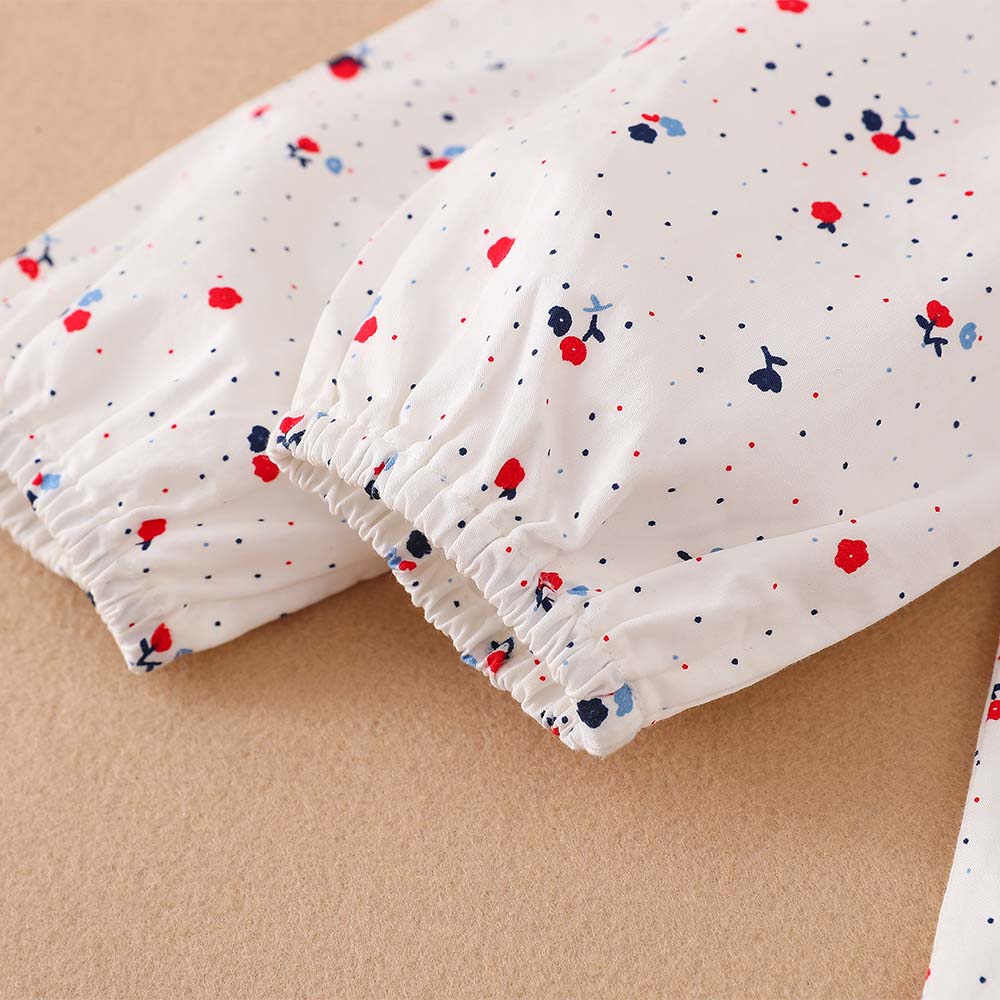 Mädchen Kirschenmuster Langarmshirt Matrosenkragen Marineblau Rot gestreifte Borte Knopfleiste Bluse für 2-6 Jahre alte Kinder
