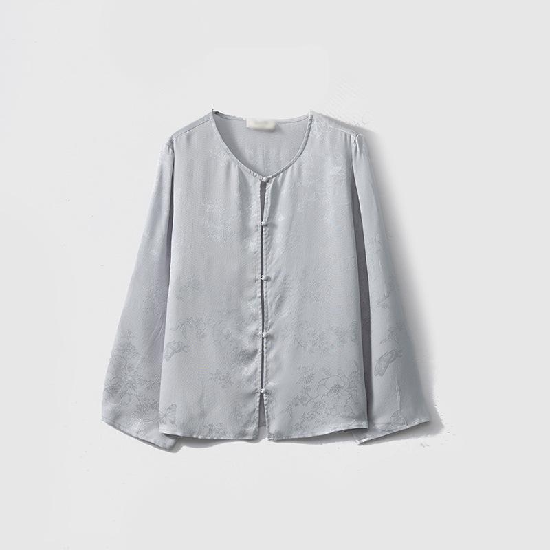 

Двусторонний двухцветный кардиган из тутового шелка в китайском стиле - Круглый вырез, Однобортный костюм для чаепития L