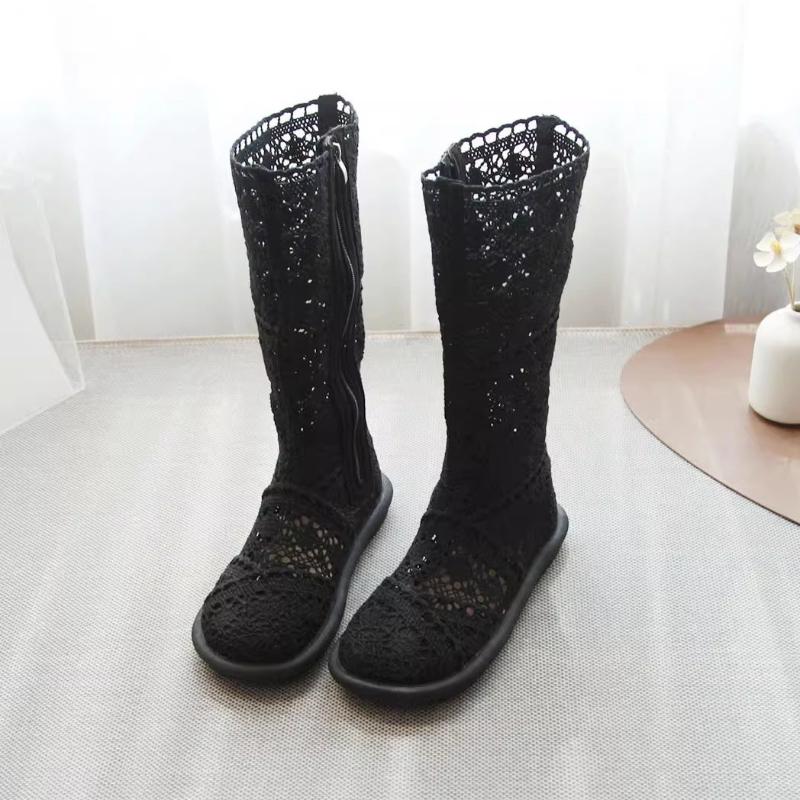 2025 European and American new spring/summer flat heel short boots flat bottomed hollow mesh boots women's cool boots