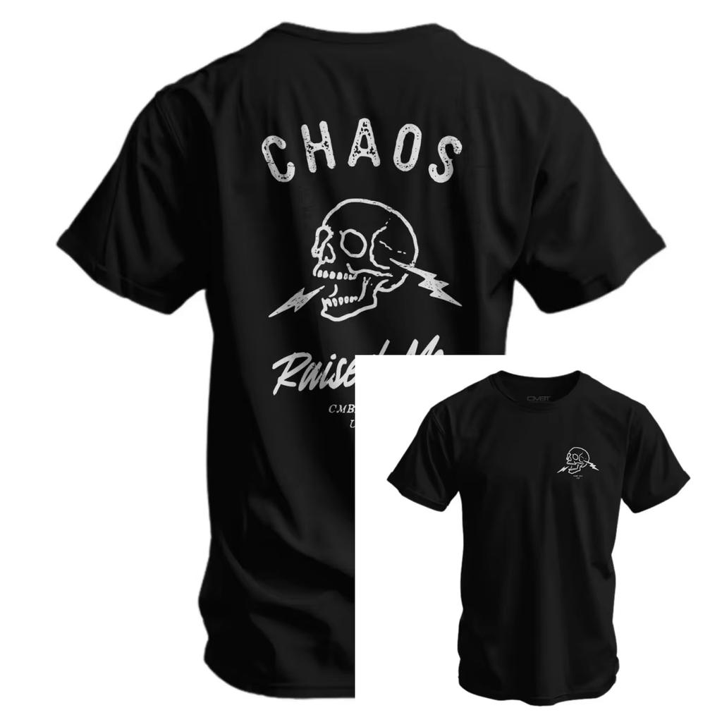 Dark Tactical Range Casual Graphic T Shirt Unisex Double Print Large Back Chaos Text Skeleton Lightning Combat Iron