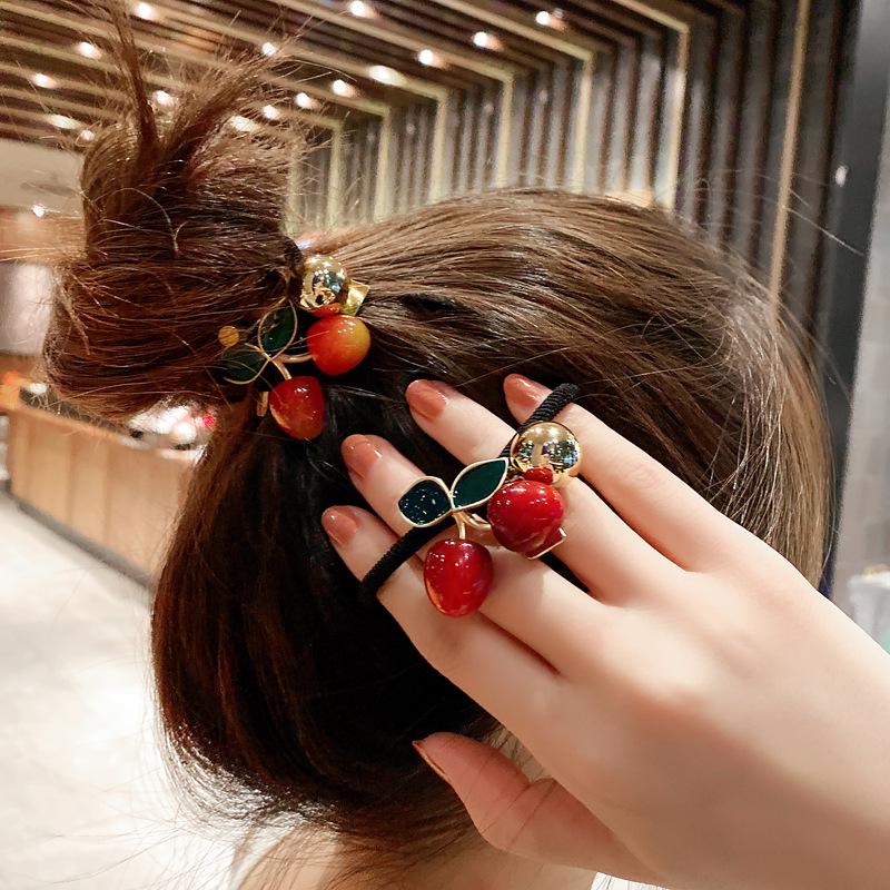 Korean Style Cherry Elastic Hair Tie - Durable, No Damage Ponytail Holder, Mori Style Headwear