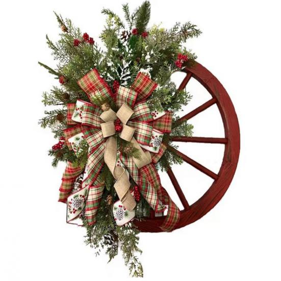 Christmas Decoration Door Hanging Wooden Wheel Wheel Wreath Christmas Pinecone Wreath