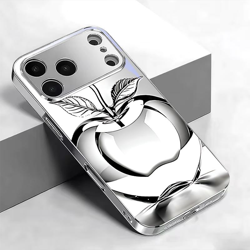 Minimal Line Art Silver Electroplat Silver Phone Case For iPhone 15 17 16 14 13 12 11 Pro Max Plus 16E 17Air 7 8 Xr Glass Cover