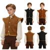 Gilet Cosplay Medievale da Ragazzo in Finta Pelle Scamosciata con Bordi Dorati Collo alla Coreana Manica Corta Gilet con Bottoni per Festa a Tema Rinascimentale Halloween