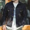 Jaqueta clássica masculina slim-fit jeans jaqueta com costura exposta patch bolso design vintage lavado azul escuro