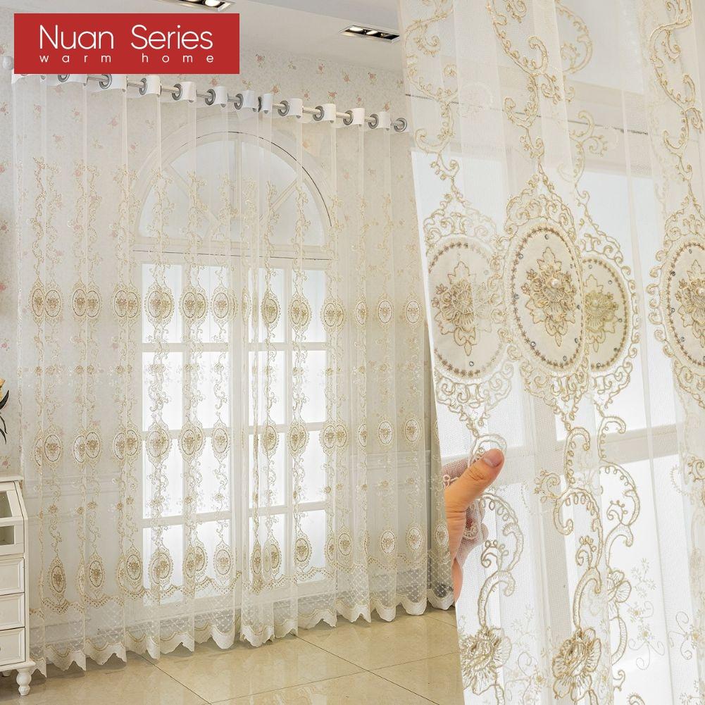 1PC Nuan Series Modern European Luxury Sheer Curtain Transparent Embroidered Tulle for Living Room Bedroom Balcony Window Home Decor