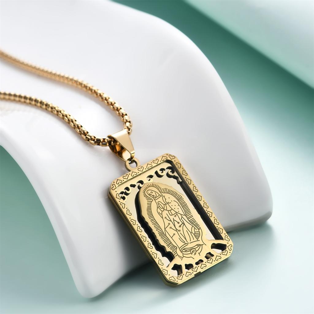 Stainless Steel Vintage Virgin Mary Pendant Believer Necklace, Men'S Religious Prayer Pendant Necklace