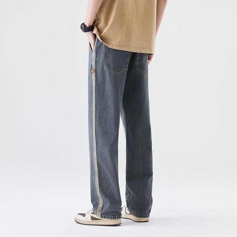 Spring High Street Loose Straight Wide-leg Jeans Men's Floor Pants Semi-elastic Waist