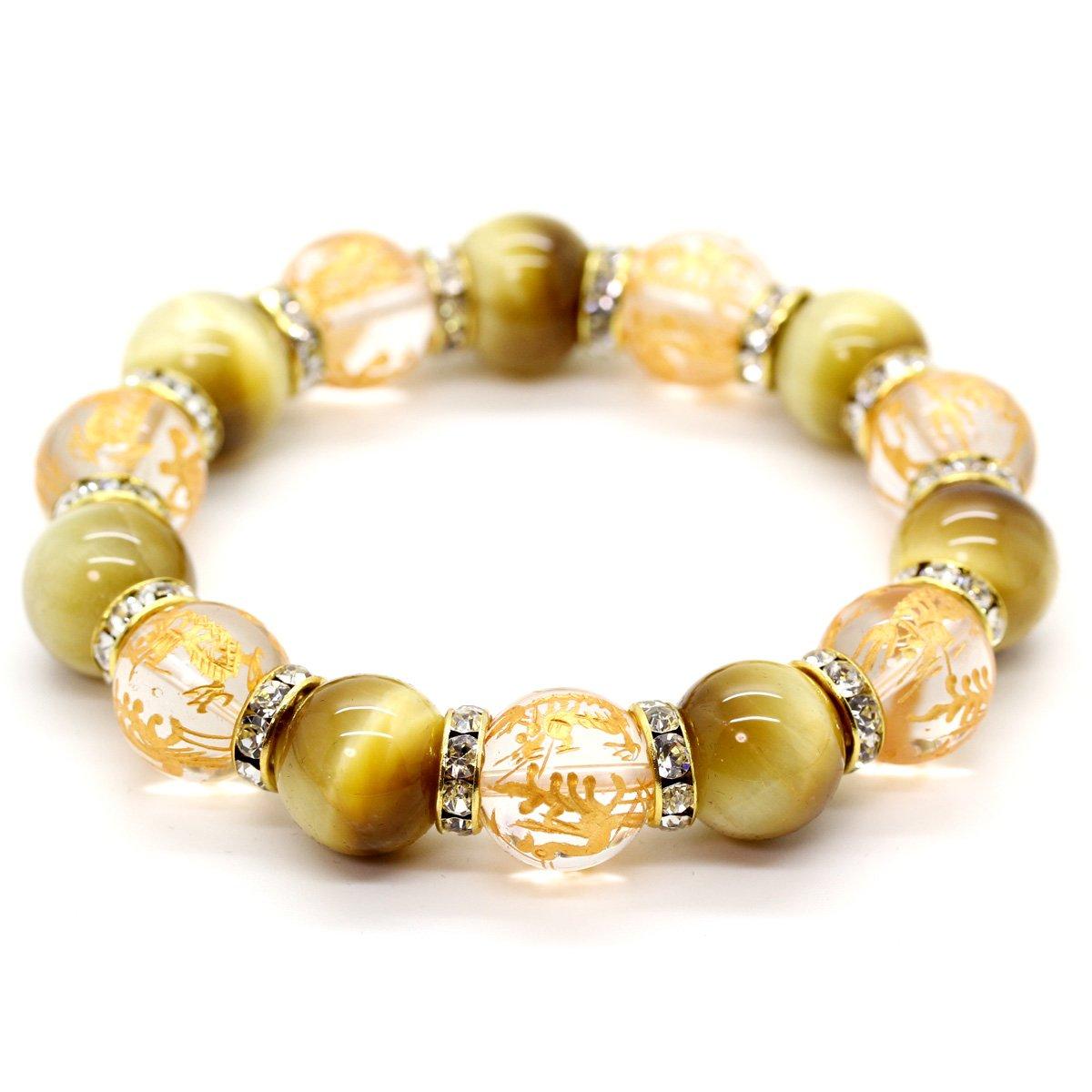 

[Seki-Kira] Золотий Тигрове Око 14 мм Чотири Боги Кристал Силовий Камінь Намисто-Браслет [b448]