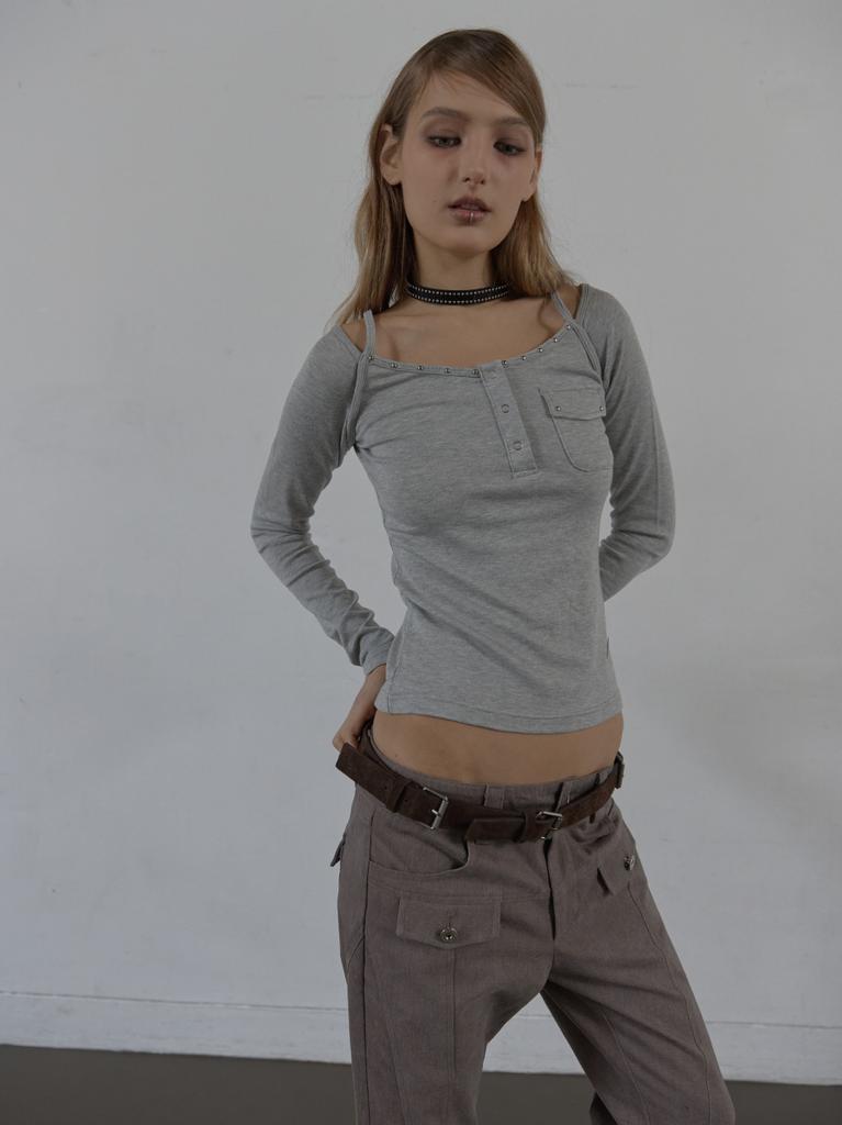 SETUP-EXE Sleeveless Layered Top / Melange Gray