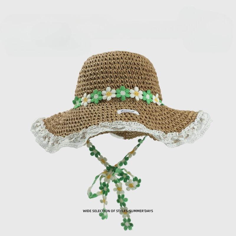 Summer Seaside Beach Straw Hat Female Versatile Outdoor Sunscreen UV Protection Sun Hat Bucket Hat Fresh and Sweet