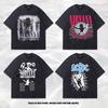 American Vintage Retro Men'S T-Shirt Oversize Washed Band Print Vintage Short-Sleeved T-Shirt Men