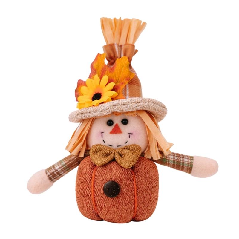 Thanksgiving Harvest Autumn Flower and Leaf Scarecrow Plush Dolls Keychains Charm Hanging Ornament Festivals Decors