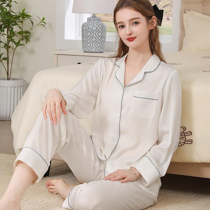 Silk Pajama Set For Women Spring Summer Light Breathable Lounge Sleepwear For Home Use