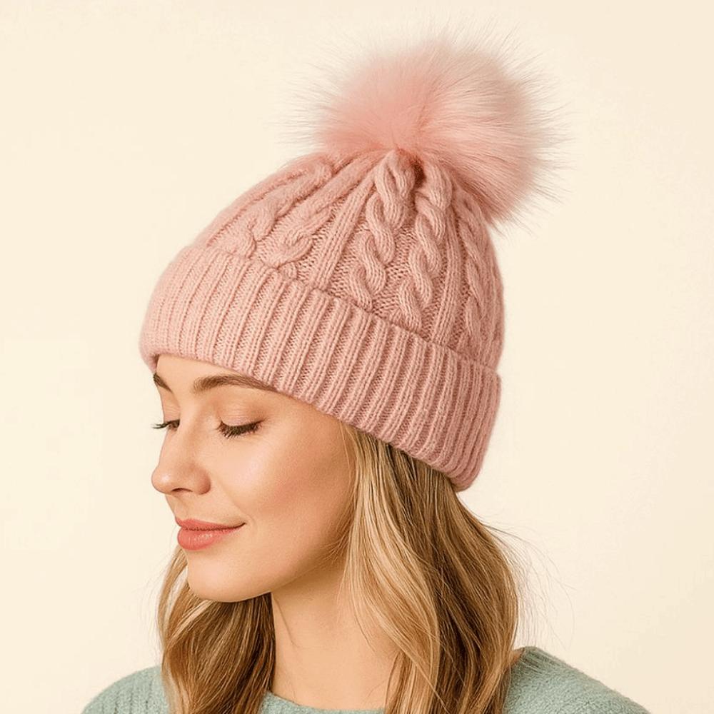 Warm Winter Twist Knitting Hat Solid Color Winter Bonnet Cute Pompom Thick Plush Cap  Women/men