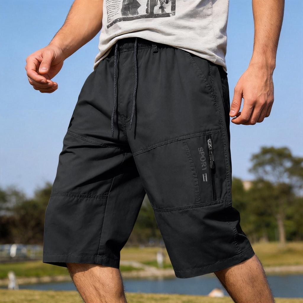 Men's Loose Fit Knee Length Cargo Shorts with Elastic Waistband and Multiple Pockets for Everyday Wear Outdoor Activities