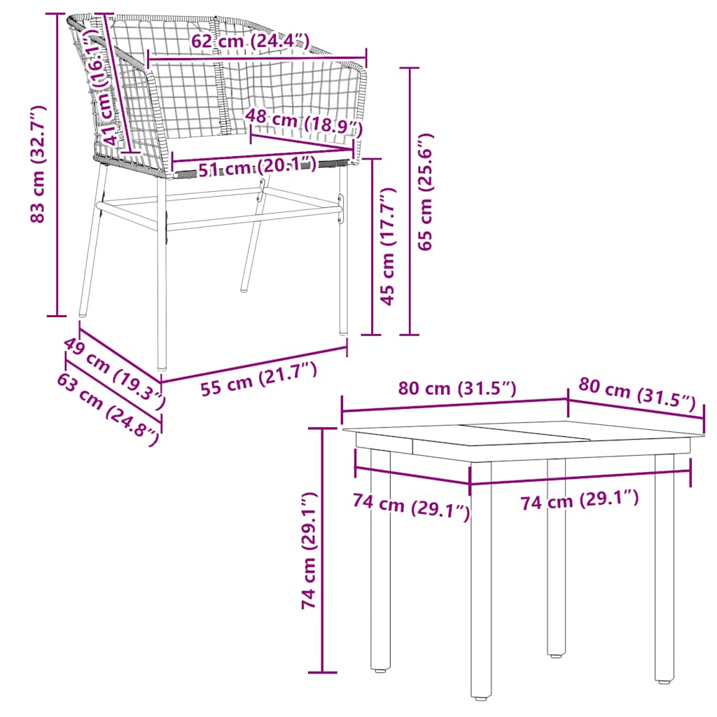 5 Piece Outdoor Dining Set with Cushions Brown Poly Rattan & Glass