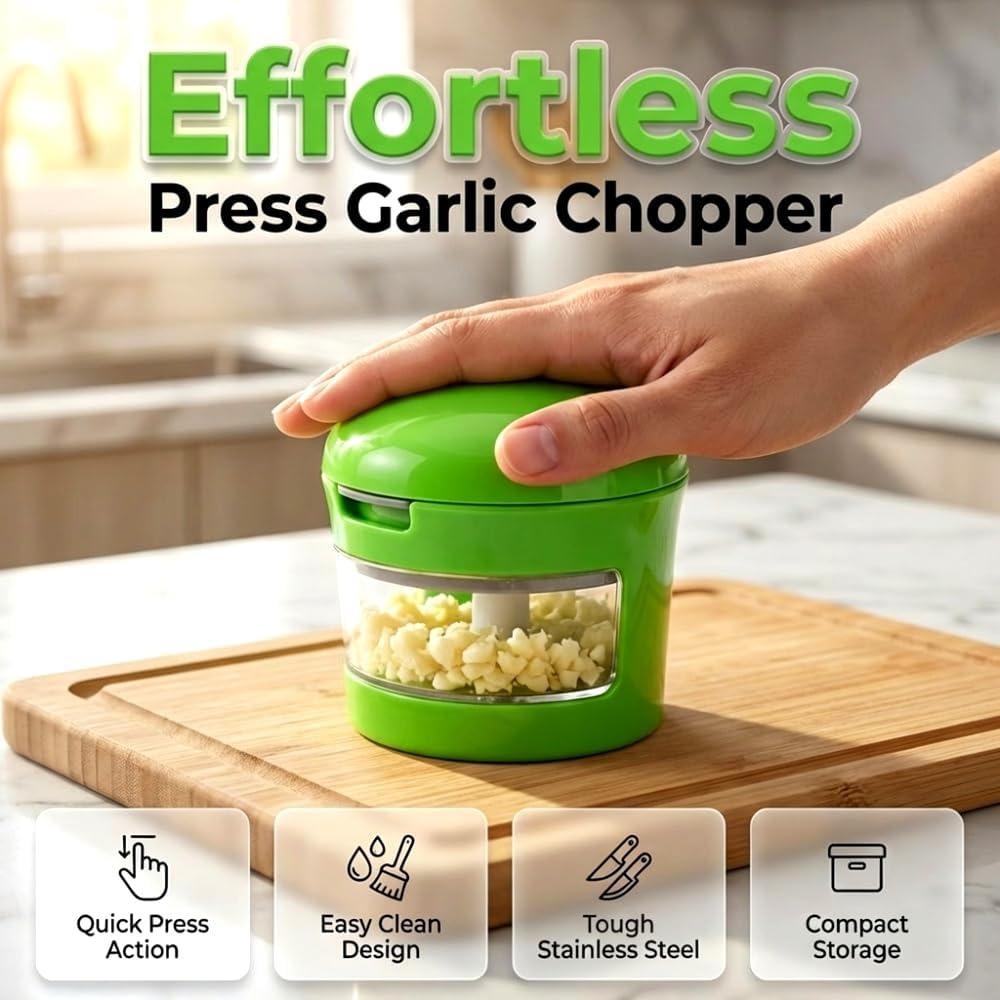 Stainless steel garlic press, 2026 upgraded version with storage container garlic grinder tool, garlic press and chopper