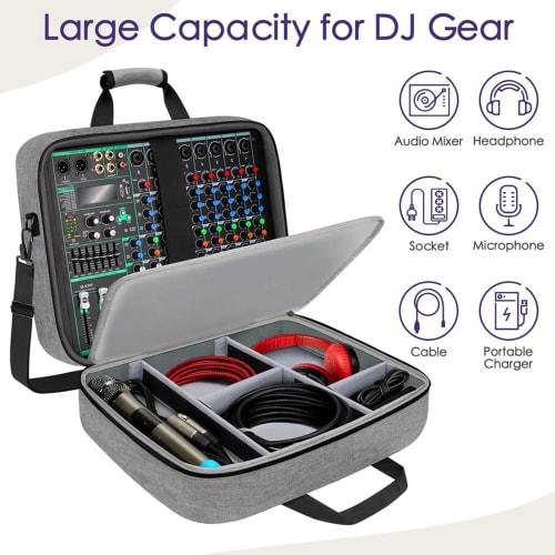 Mimoqk Audio Mixer Carrying Case | Adjustable Cable File Bag for DJ Gear | Shock-Absorbing Padded Storage for Cables, Microphones, and Other Sound Acc