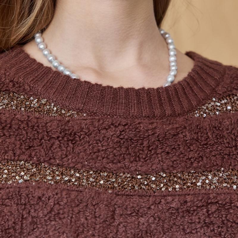 Maxza Sequin Stripe Loose Fit Boucle Knit Ze11qk015na
