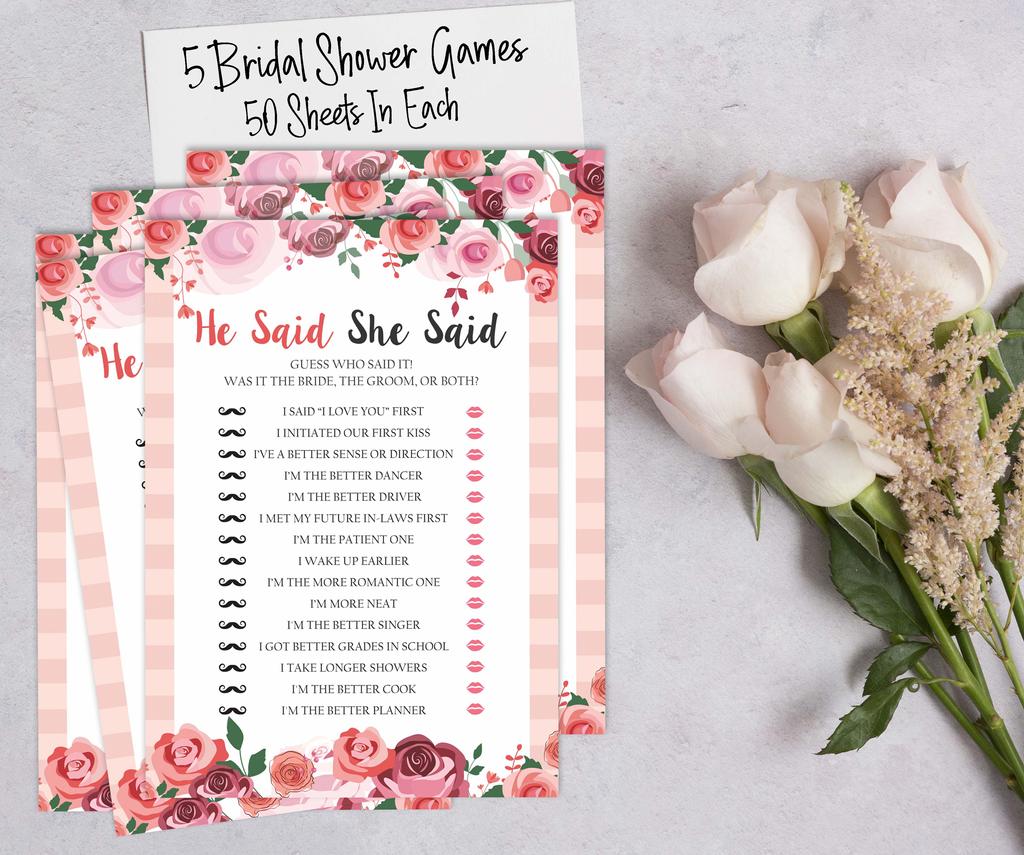 Inkdotpot Bachelorette Party Games Set Bundle of 5 (Activities for 50 Guests) Floral Theme Fun Bridal Shower Games Set