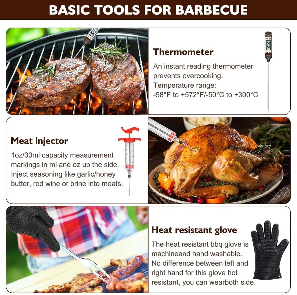 BBQ Tool Set, Portable Oxford Bag, Grilling Utensils, Stainless Steel Grill, Spatula Brush, Outdoor Barbecue Accessories