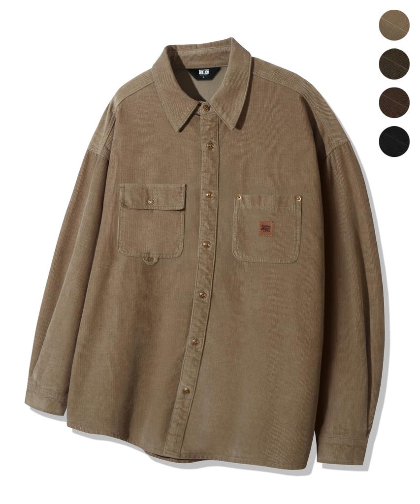 TRILLION Leather Patch Corduroy Work Shirt_4Color