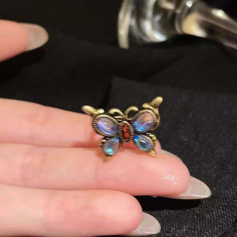Vintage Metal Butterfly Sunflower Opening Ring for Women Punk Crystal Geometric Heart Adjustable Finger Ring Y2K Jewelry Gifts