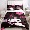 3pcs Cute Heart Kuromi Printed Quilt Set - Includes 1 Quilt Cover and 2 Pillowcases, Machine Washable - Suitable for All Seasons.S024
