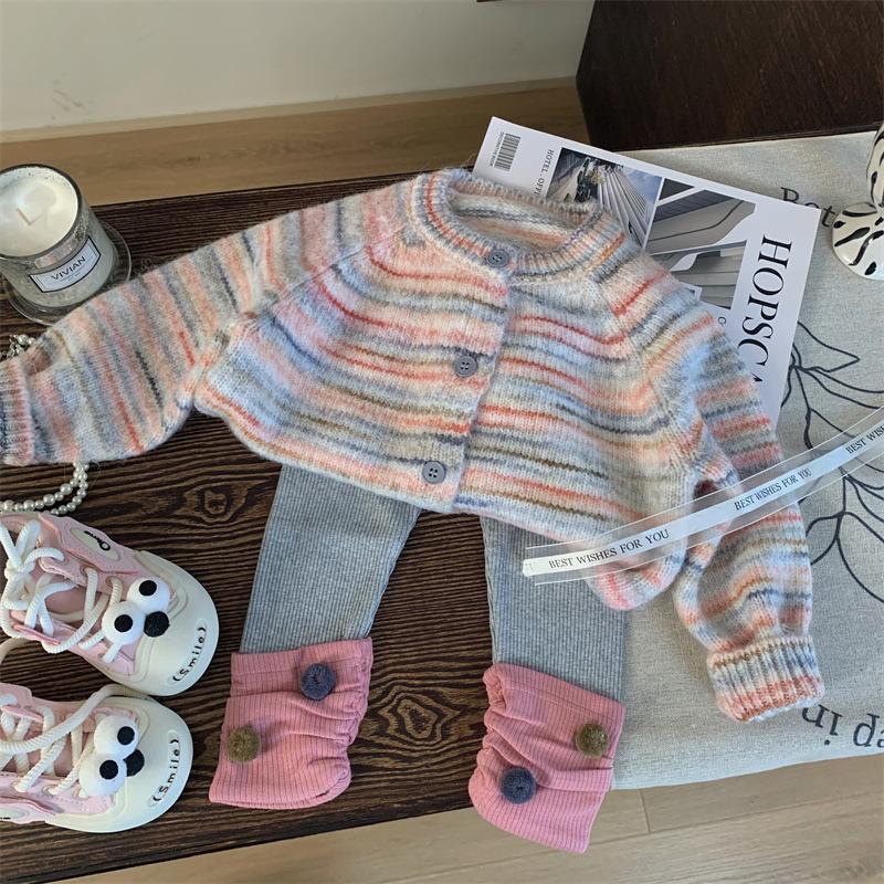 

Korean Children s 2024 Autumn Knitted Cardigan & Pants Set for Girls 110 cm