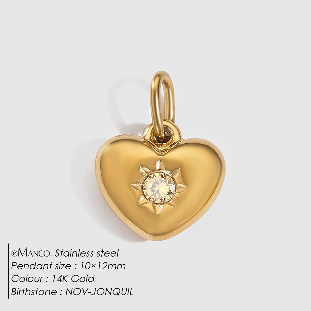 eManco Stainless Steel Heart Charm Valentine's Day Charms Multicolor Birthstone Pendants for Girl Sweet Jewelry Making