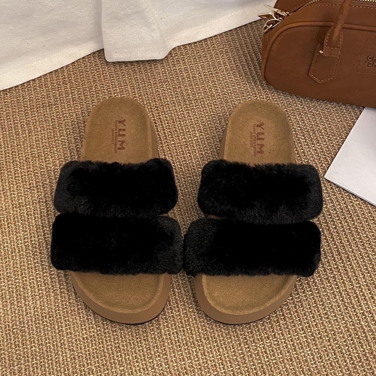 

Queen Fan Black Retro Thick-bottomed Fluffy Slippers Women s Outwear 2025 New Autumn and Winter Skirt One-word Slippers 40 чорний