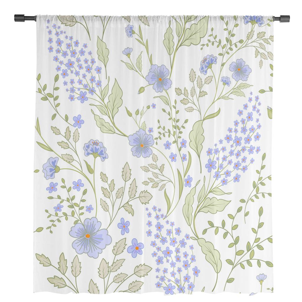 Blumenblätter, grün, blau, Blätter, Tüll, Fenstervorhänge, Wohnzimmer, Organza, durchsichtiger Voile-Vorhang, Schlafzimmer, Küche, Heimdekoration, drapiert