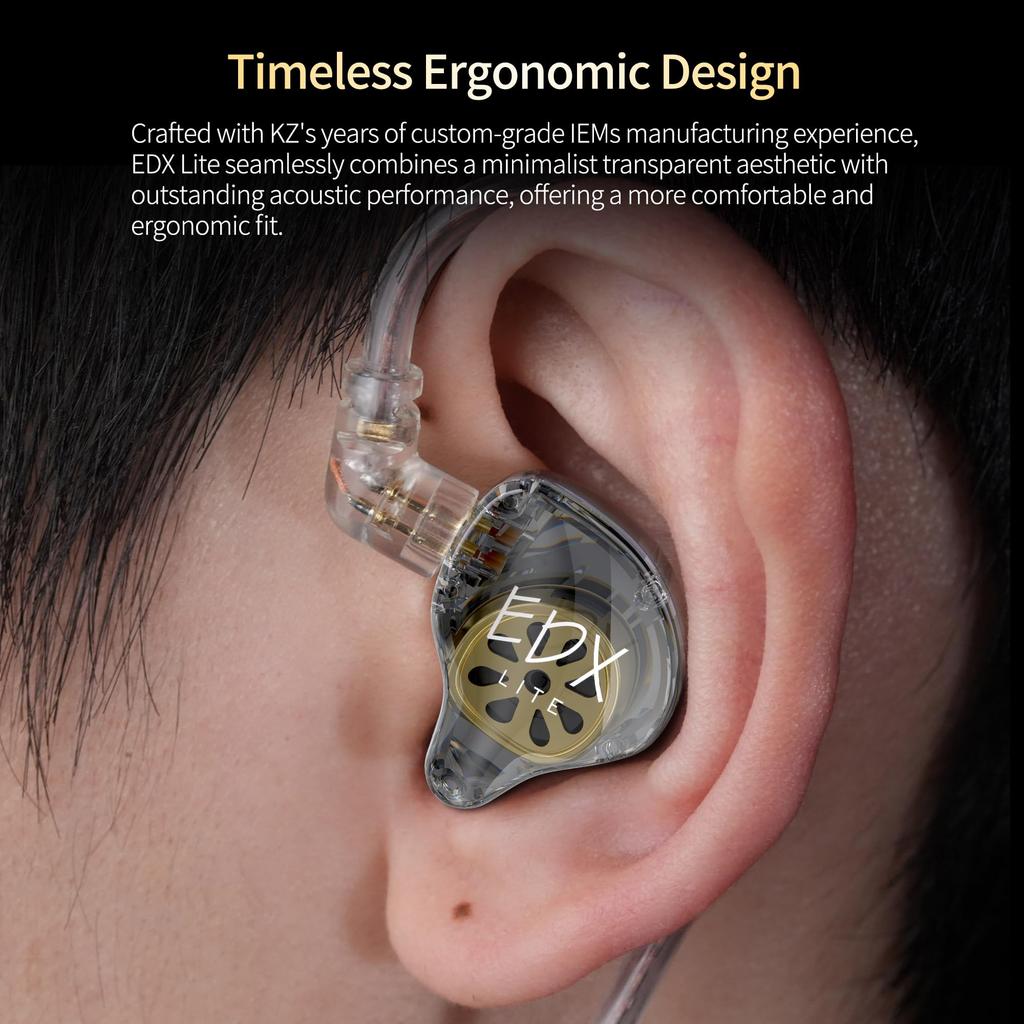 KZ EDX Lite Wired Headphones with 1DD 10mm Dynamic HIFI Sound Sound Deep Ergonomic Bass Compatible with Multiple for Music and Gaming with Earphones,