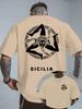 T-shirt Graphique Vintage Sicilia Trinacria Symbolique pour Homme Coton Respirant Parfait pour l'Été Streetwear et Ambiance Culturelle Italienne
