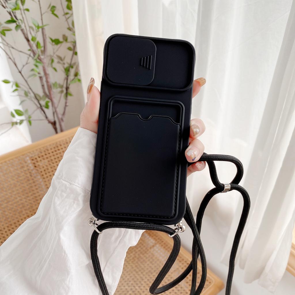 Crossbody with Card Case for IPhone 14 15 Plus 16 Pro Max 13 12 Mini 11 X XR XS Camera Push Adjustable Lanyard Strap Cover